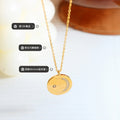 Round Disc Crescent Moon Zircon Pendant Gold Necklace view 2