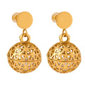 Gold Filigree Hollow Sphere Dangle Earrings Disc Stud view 5