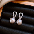 Silver Tone Crystal Horseshoe and Faux Pearl Drop Earrings view 6