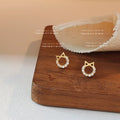 Gold Tone Cat Ear Clear Stone Circle Stud Earrings For Women view 1