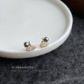 Gold-Tone Mini Pavé CZ Ginkgo Leaf Stud Earrings Gray Pearl view 1