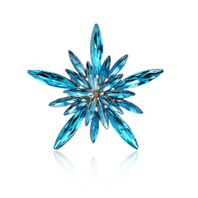 Front product view of the snowflake brooch pin in aqua and blue
