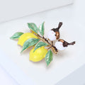 Enamel Lemon Branch Brooch Two Birds Brown or Purple view 3