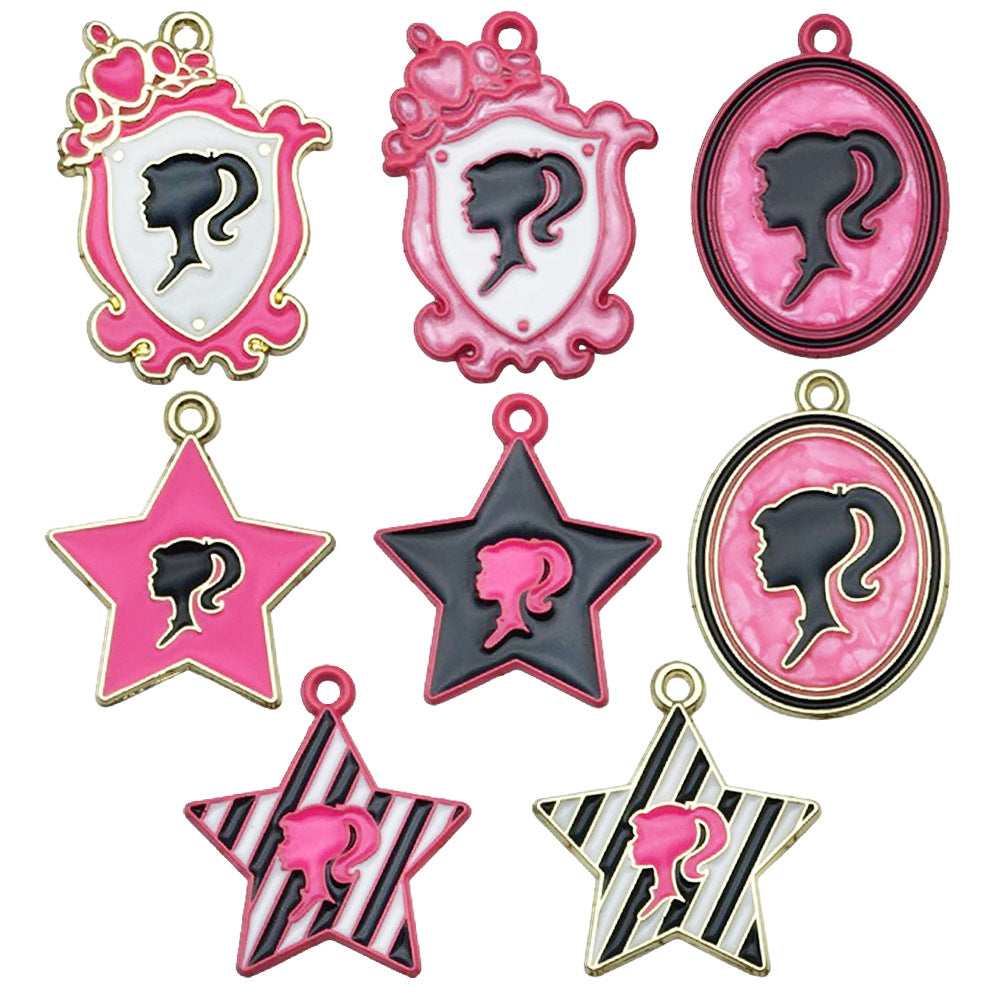 Pink Enamel Zinc Alloy Barbie Theme Charm Pendant for DIY Keychain Earrings Bracelet