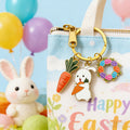 Gold Tone White Bunny Carrot and Flower Wreath Keychain view 3