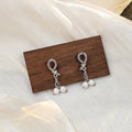 Rhinestone Bow Pearl Chain Drop Earrings Clip Or Stud view 2