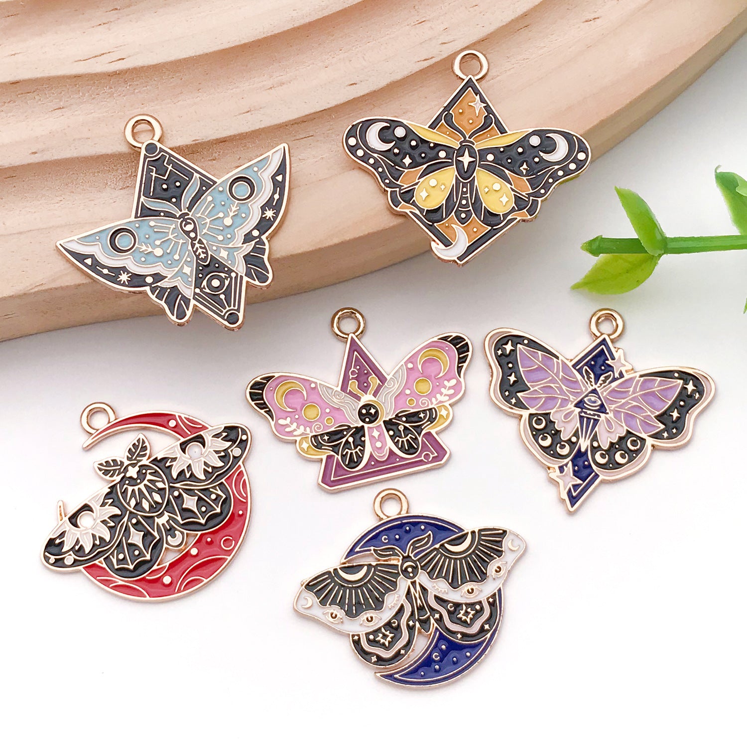 Enamel Zinc Alloy Flower Moon Butterfly Charm Pendant for DIY Necklace Earrings Keychain