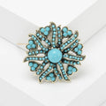 Sunburst Turquoise or Red Beaded Flower Brooch Crystal Pin view 6