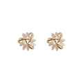 Gold Tone Ivory Enamel Interlocking Leaf Cluster Stud Earrings view 5