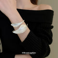 Matte Double Leaf Hinged Bracelet In Silver Tone Or Gold Tone view 3