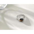 Silver Open Adjustable Ring Oval Tiger Eye Cabochon view 1
