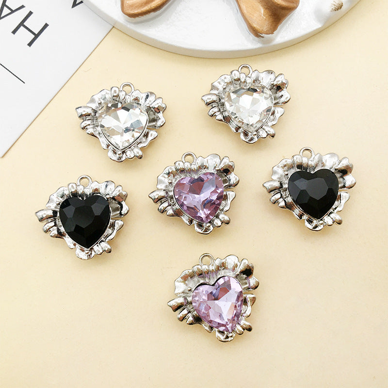 Rhinestone Zinc Alloy Heart Charm Pendant for DIY Earrings Necklaces Keychains