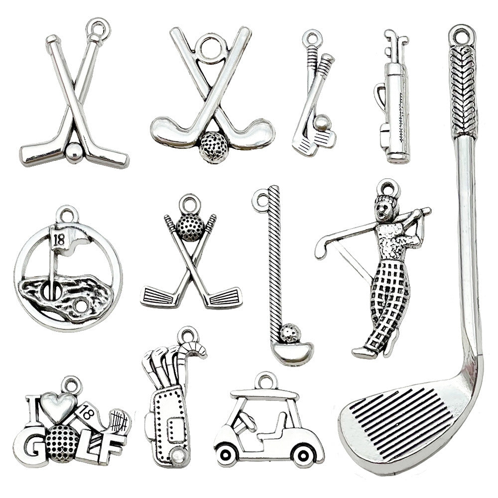 Antique Silver Zinc Alloy Golf Ball Sports Charm Pendant for DIY Keychain Jewelry
