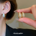 Rhinestone Wide Teardrop Huggie Earrings Fashion Jewelry view 2