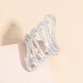 White Metal Long Wave Scroll Openwork Pave Cocktail Ring view 3