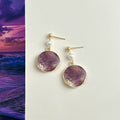 Gold Purple Gradient Enamel Disc Drop Earrings Pearl Pair view 1