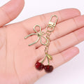 Gold Tone Bow Red Cherry Keychain Lobster Clasp Charm view 3