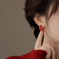 Red Cord Wrapped Gold Tone Huggie Hoop Earrings Metal Tone Jewelry view 4