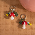 Colorful Mushroom Cactus and Bead Novelty Huggie Earrings view 3