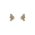 Gold Crystal Butterfly Wing Pearl Body Stud Earrings view 5