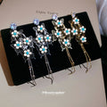 Blue Floral Butterfly Tassel Earrings in Two Tones view 3