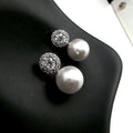 Pearl-Like Drop Stud Earrings With Round Clear Stone Halos view 2