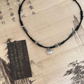 Black Beaded Necklace With Silver Tone Round Lock Pendant view 4