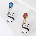 Enamel Panda Brooch Crystal Balloon Black White Cute Pin view 1