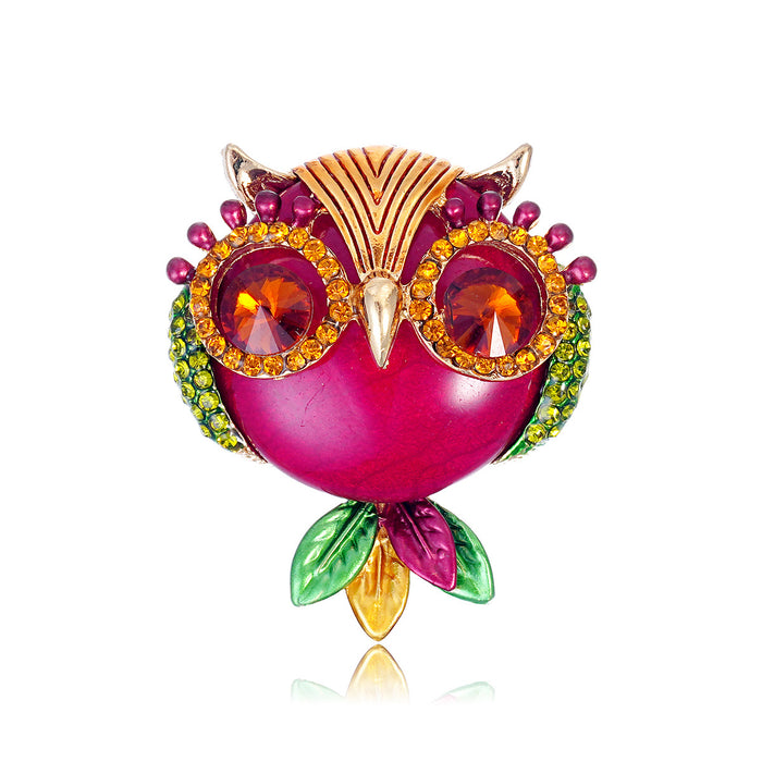 Owl Crystal Two Designs Metal Brooch Pin 3.8 x 4.3 cm