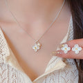Mother of Pearl Clover Flower Studs and Pendant Necklace view 1