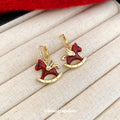 Gold Tone Red Enamel Rocking Horse Hoop Earrings Fashion Jewelry view 4