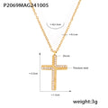 Zircon Cross Pendant Necklace Snake Chain Gold Steel Metal view 7