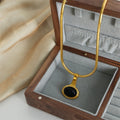 Snake Chain Oval Stone Pendant Necklace Gold Steel view 4