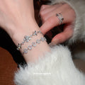 Silver Rhinestone Open Heart Slider Bracelet Adjustable view 1