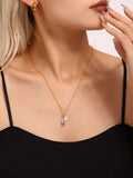 Large Rectangle Zircon Pendant Necklaces Gold Steel Red White view 6