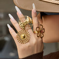 Gold 316L Stainless Open Rings Sunburst Wave Disc Flower Sizes view 2
