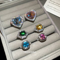 Silver Open Large CZ Cocktail Rings Seven Color Styles view 3