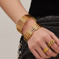 Stainless Steel Geometric Multi-Band Spring Open Cuffs view 3