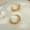 Gold Beaded C-Hoop Earrings Twisted Faceted Ball Chain view 2