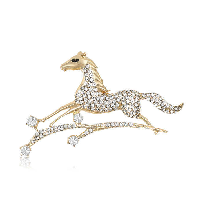 Crystal Running Horse and Shooting Star Brooch Lapel Pin