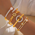 Gold Titanium Steel Crystal Pearl Star Square Bangles view 2