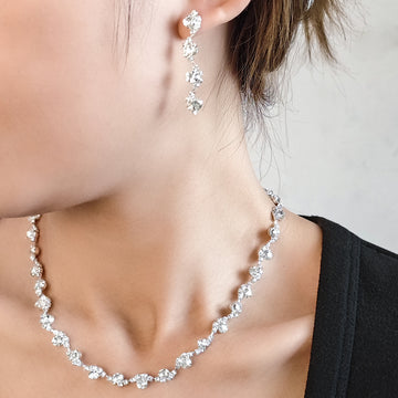 Crystal Look Floral Necklace and Earring Coordinated Jewelry Set