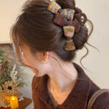 Brown Mixed Tweed Bow Large Hair Claw Clip Coffee Tone view 3