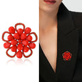 Layered Petal Flower Brooch in Turquoise or Red with Crystal Trim view 2