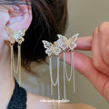 Butterfly Chain Tassel Clip On Earrings In Two Tones view 1