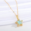 Gold Tone Double Star Crystal Pendant Necklaces in Five Colors view 6