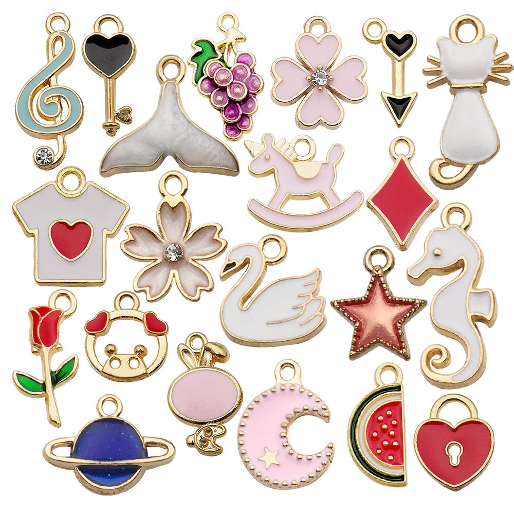 Enamel Zinc Alloy Rose Grape Watermelon Fruit Charm Pendants for DIY Keychain Jewelry