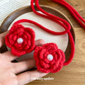 Red Crochet Flower Cord Necklace With Pearl Centers view 4