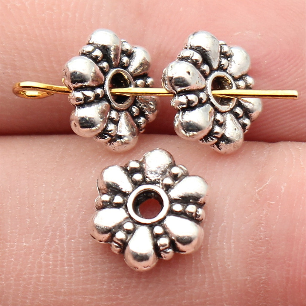 9.9x9.9x3.1mm 1.1g Antique Silver Zinc Alloy Flower Spacer Beads for Bracelet Necklace Jewelry Making