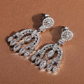Arched Marquise Dangle Long Drop Earrings In Silver Tone view 4
